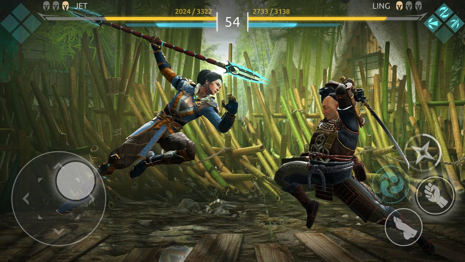 Two characters dueling in a best action mobile game