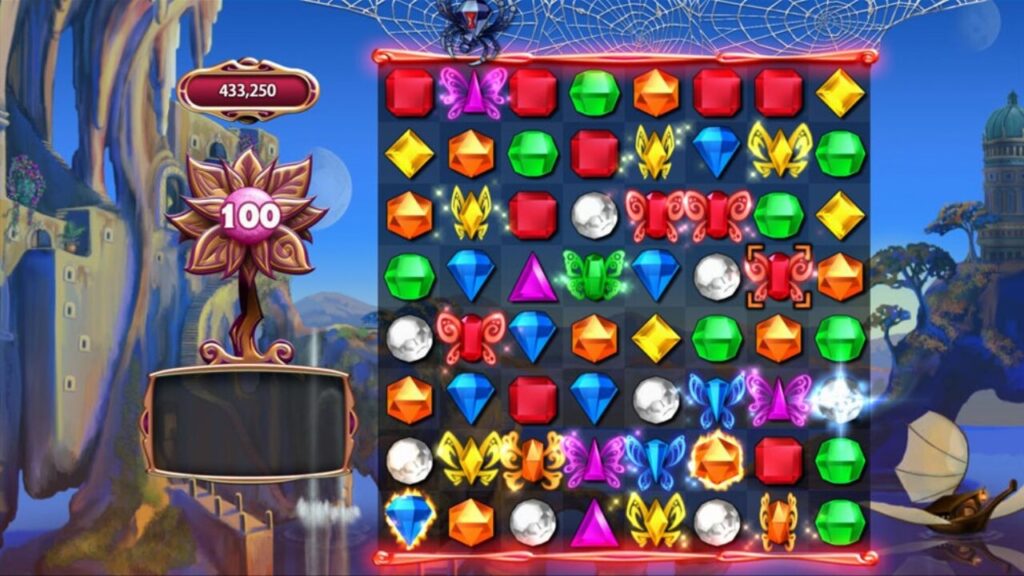 Gem matching puzzle board in a old nostalgic mobile game