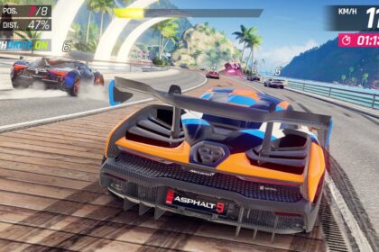 A high-speed race with flashy sports cars from a realistic mobile racing game