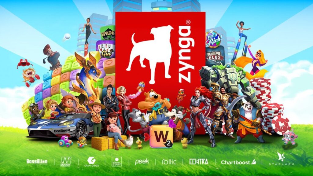 Diverse Zynga game characters gathered in collage