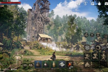 Arthdal Chronicles Three Factions game displays tribal village and warrior.