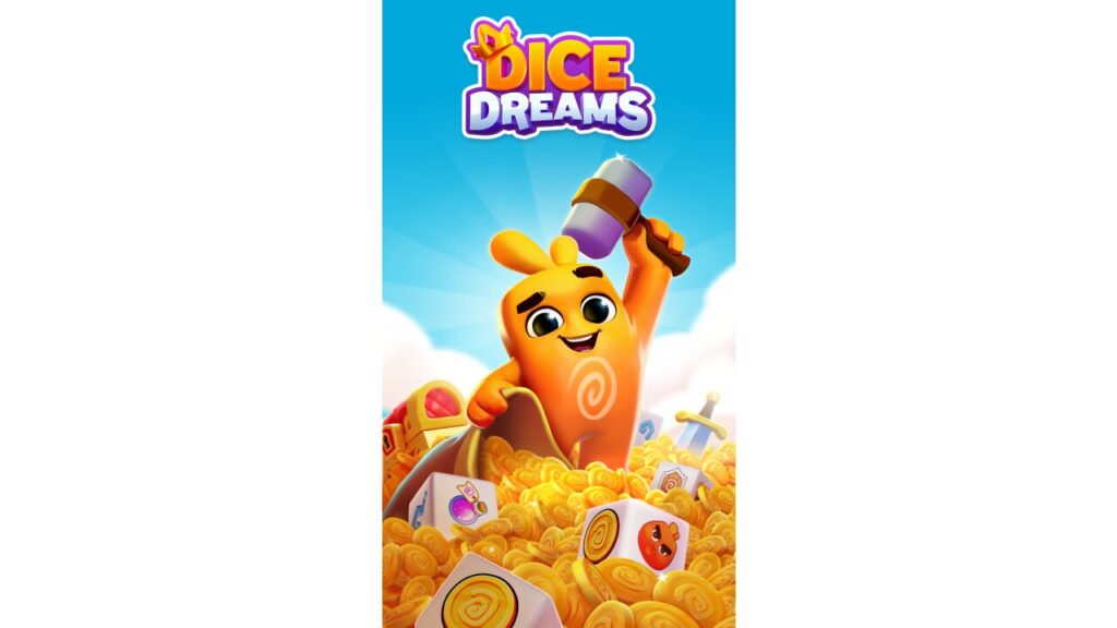 Character celebrates in coins from Dice Dreams