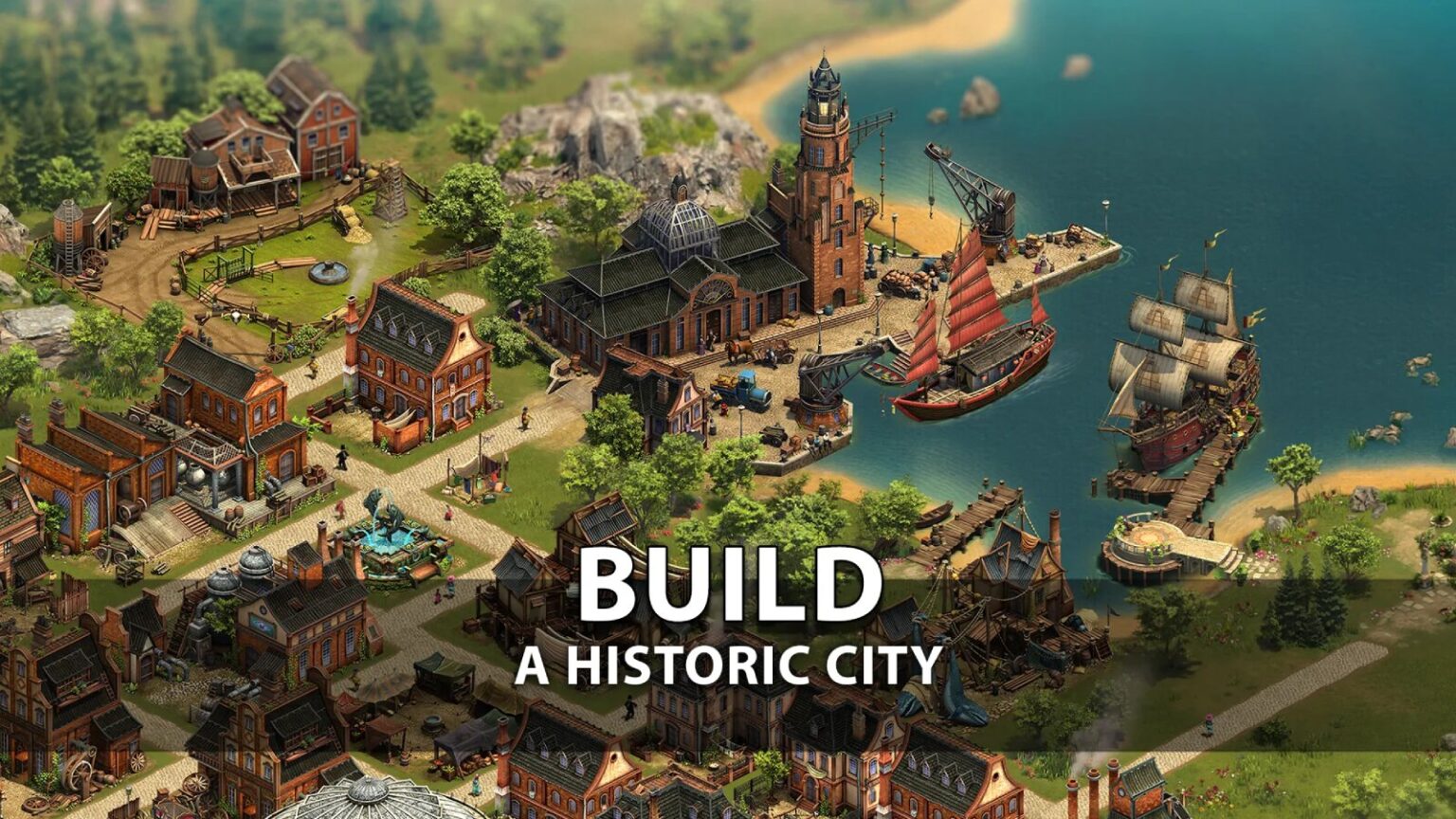 City-builder mobile game showcases vibrant historic town creation