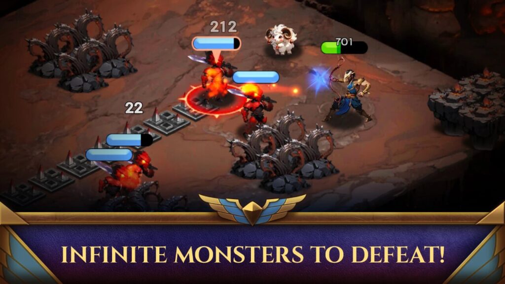 Garuda Saga mobile shows heroes fighting multiple monsters