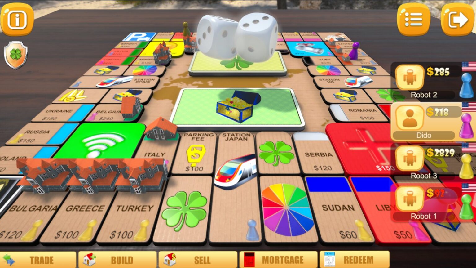 Monopoly-inspired mobile game with vibrant digital board