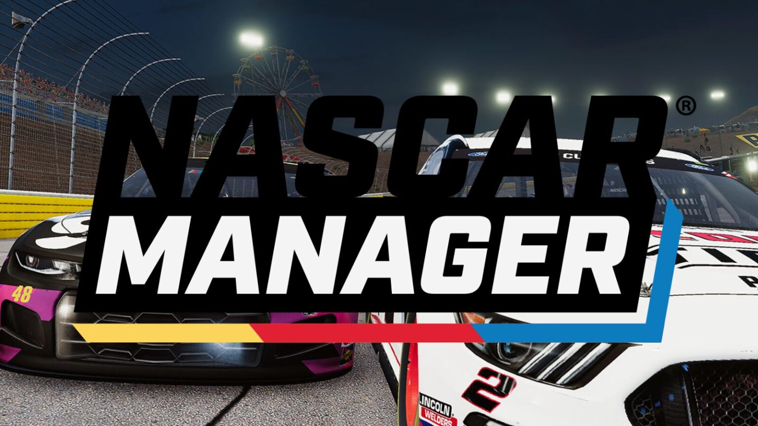 Race cars lined up in NASCAR Manager