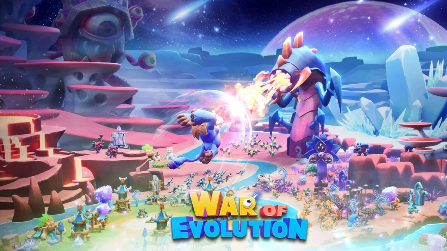 Colorful alien creatures battle in War of Evolution game