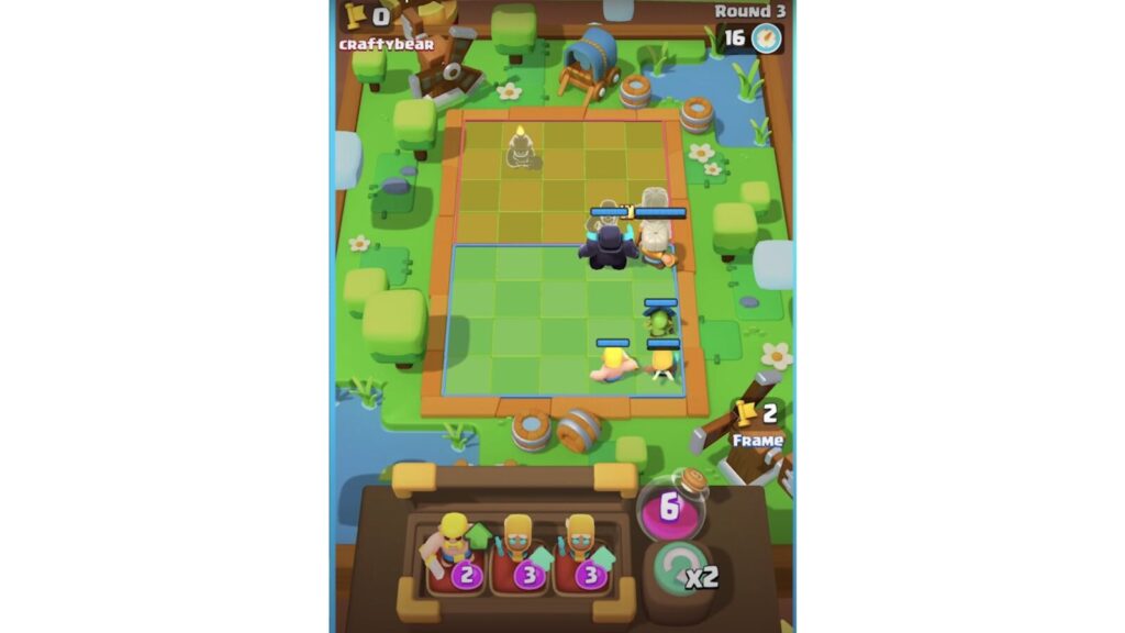 Clash Mini board shows characters ready for battle