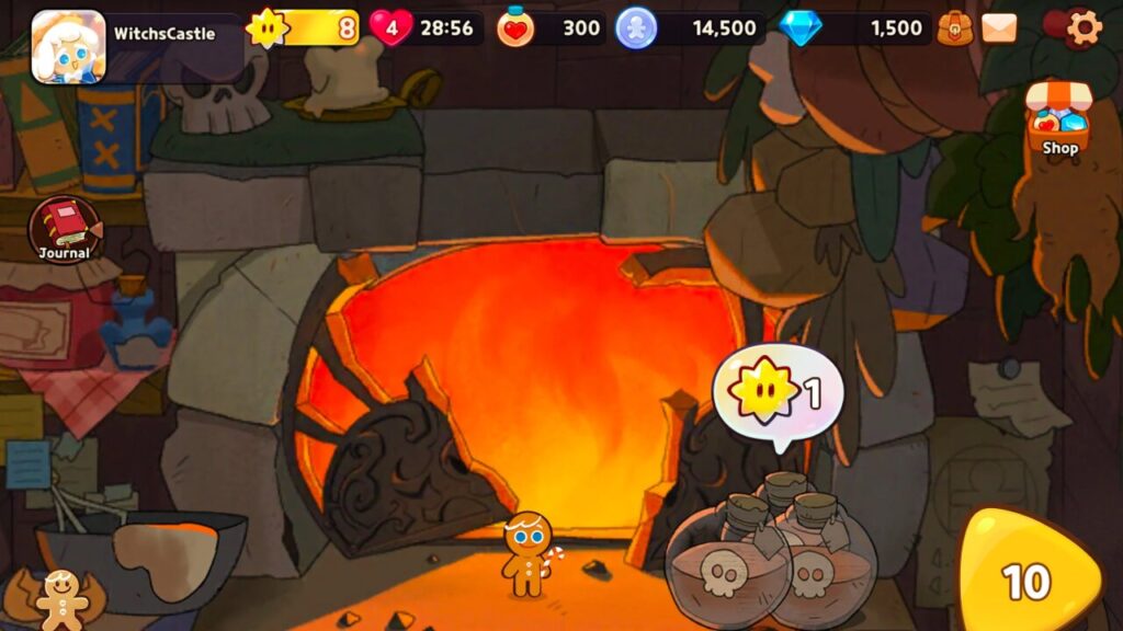 CookieRun: Witch's Castle game screen with GingerBrave and playful graphics