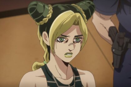 JoJo's Bizarre Adventure character looks determined and slightly concerned