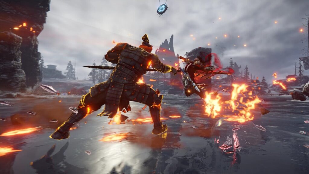 Samurai duel amidst fire on mobile version of Naraka: Bladepoint