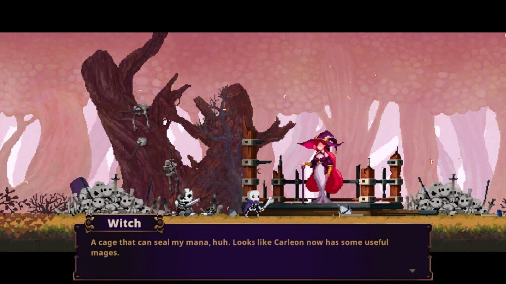 Witch stands near cage in mobile version 
 of Skul: The Hero Slayer