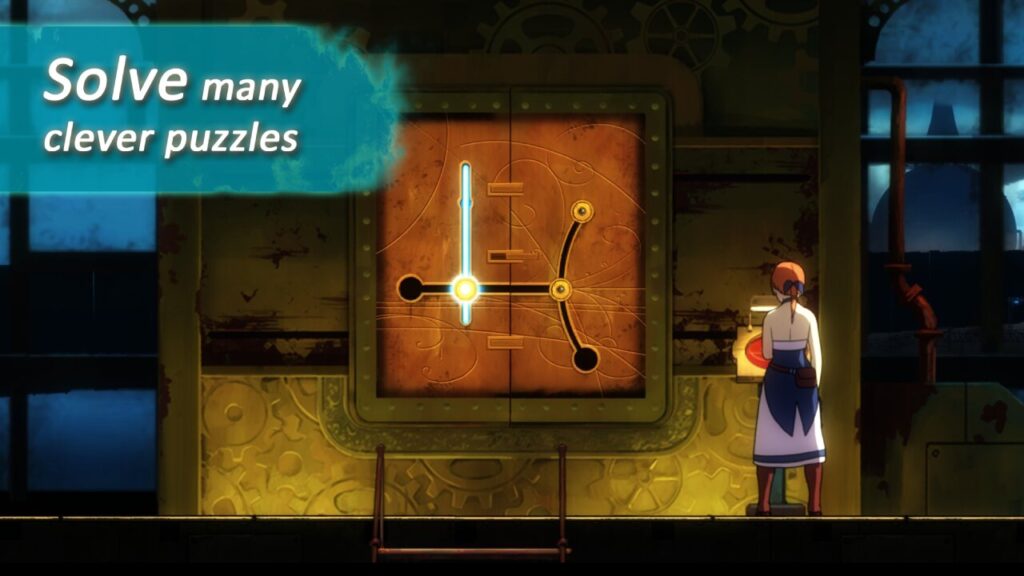 A woman contemplates a puzzle in a free offline mobile game