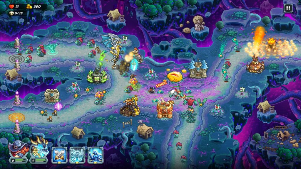 Colorful Kingdom Rush 5: Alliance TD game depicts strategic battlefield action