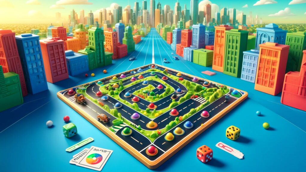 Monopoly Go Marble Trouble Tournament features colorful board, dice,and cards.