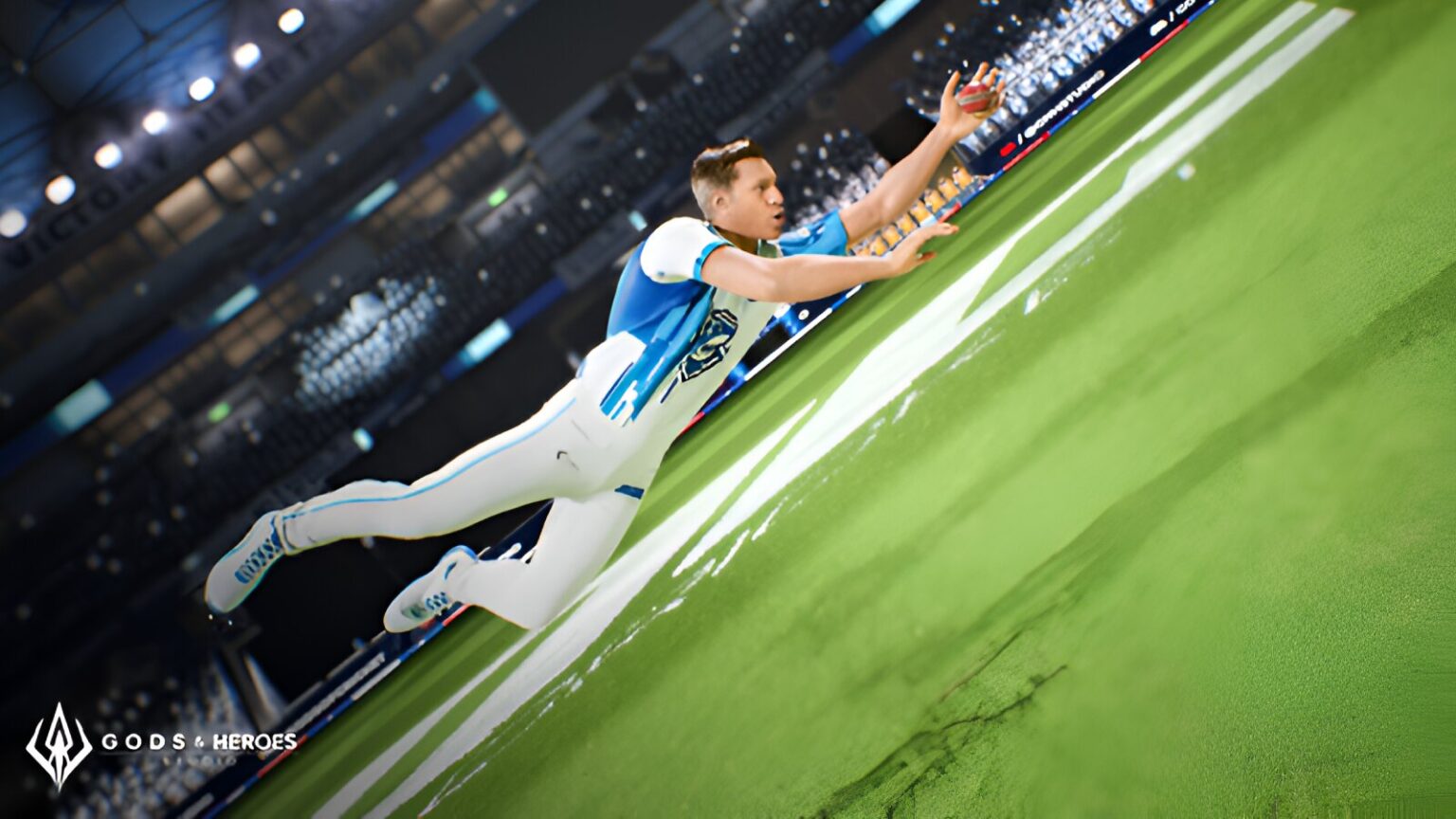 A player makes a diving catch in Gods Of Cricket mobile game