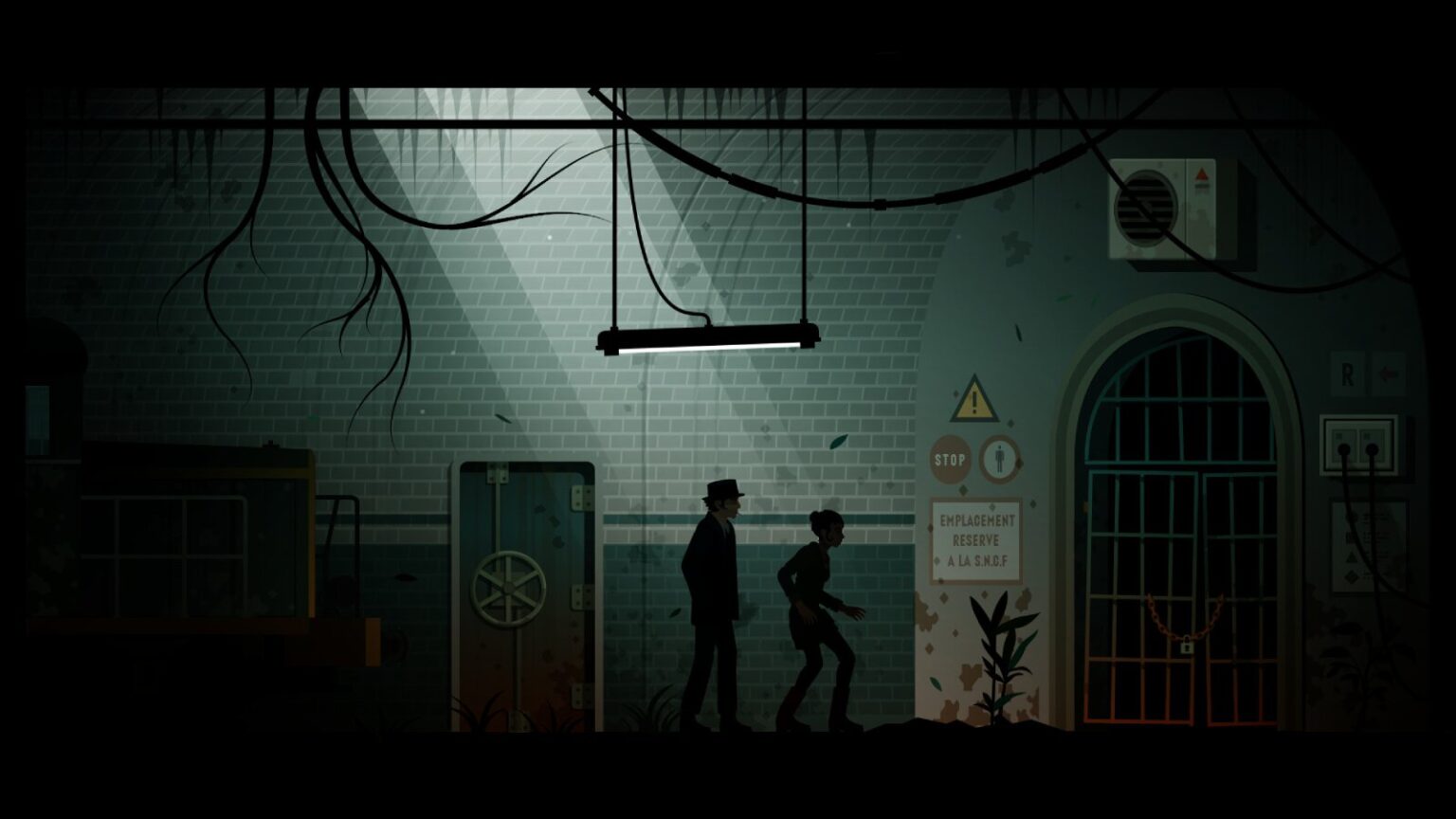 Two characters exploring a dimly lit in Midnight Girl Mobile game