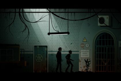 Two characters exploring a dimly lit in Midnight Girl Mobile game