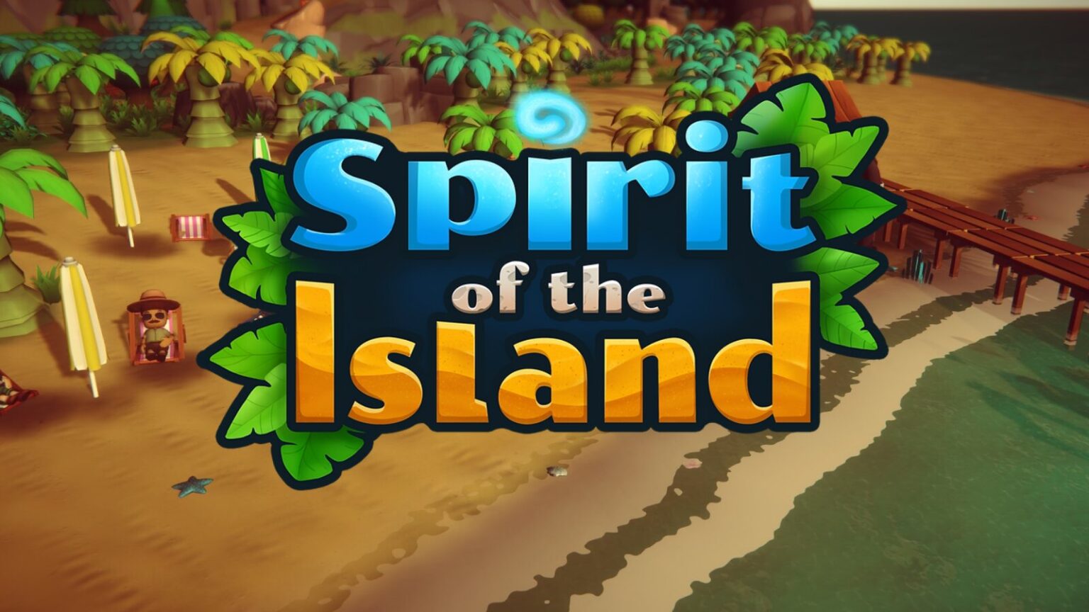 Colorful beach scene from the game Spirit of the Island Mobile