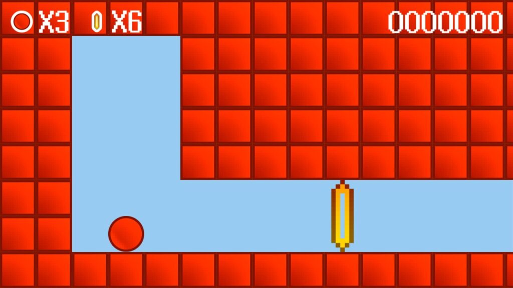 Red ball bounces through brick maze game