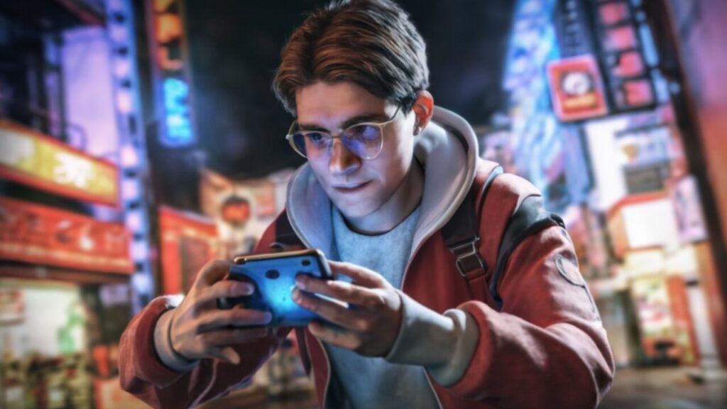 A mobile gamer playing games on phone