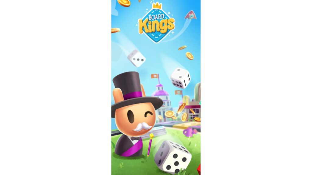 Mascot rolls dice in mobile game like Monopoly Go