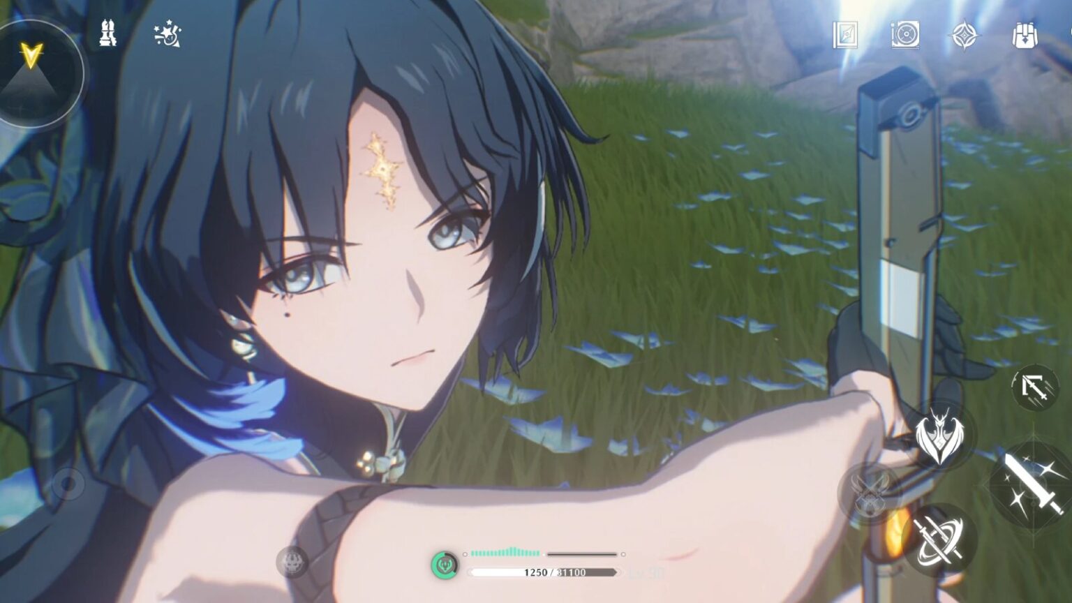 Wuthering Waves mobile game shows character with intriguing blue eyes