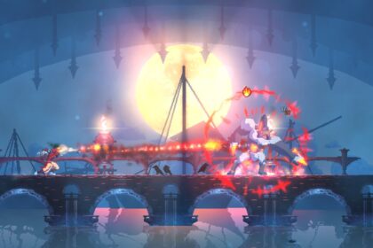 Pixel-art warrior battles large foe in mobile game like Dead Cells