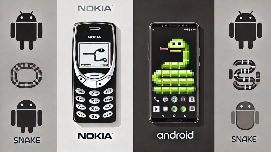 Classic Snake game on Nokia and Android smartphones side by side