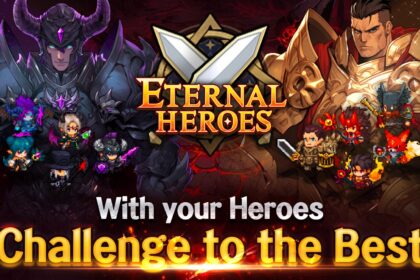 Eternal Defense game poster showing heroes ready for epic battles