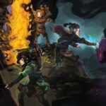 Three characters fighting creatures with fire and magic in Children of Morta Mobile