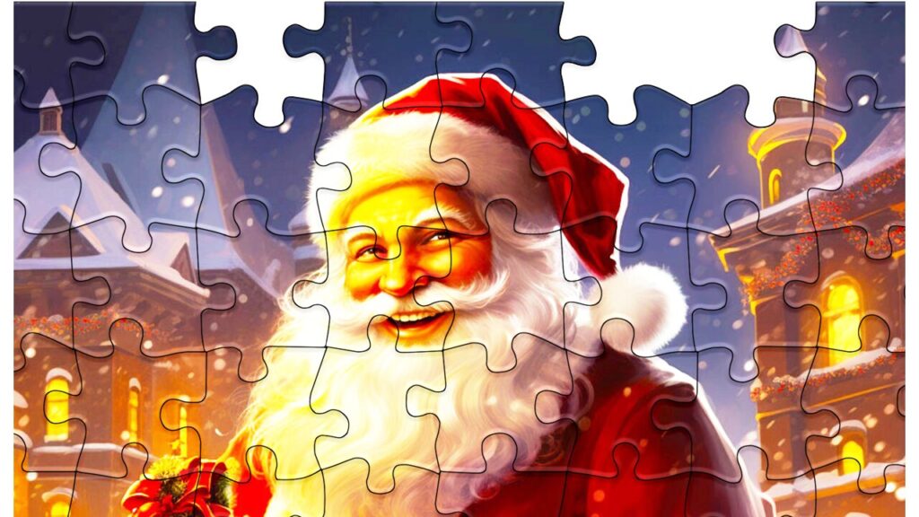 Santa Claus puzzle with festive background in Christmas Android game