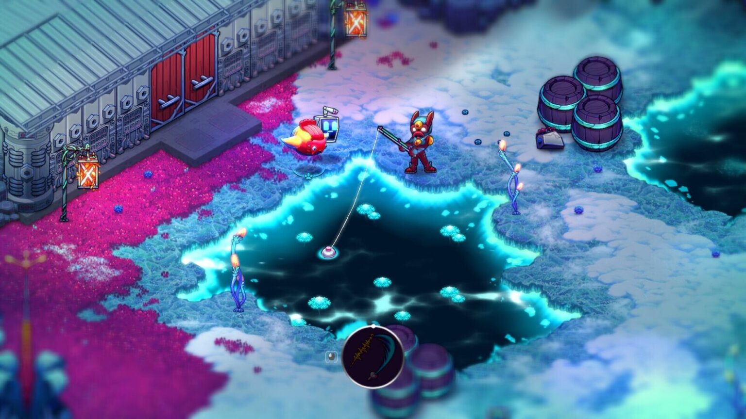 Flux Dabes ice-fishing in Crashlands 2 mobile game