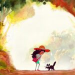 A girl and cat explore a magical forest in Dordogne Mobile game