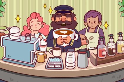 Cozy café scene with happy customers in Good Coffee, Great Coffee mobile game